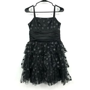 Betsey Johnson Dress Womens 8 Black Heart Polka Dot Tiered Mesh Bow Sleeveless